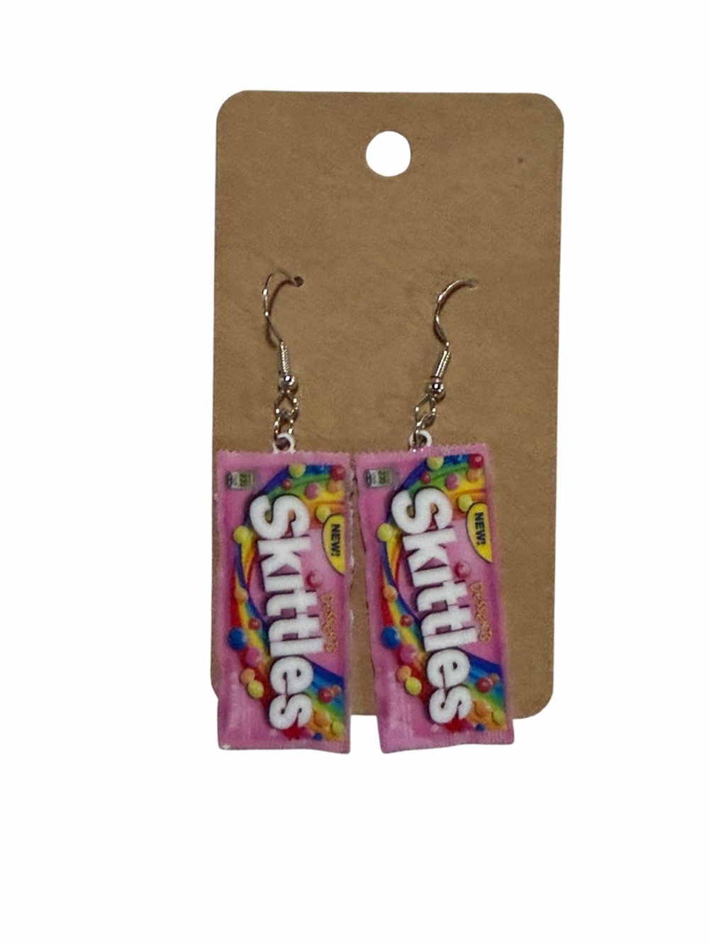 Novelty Pink Candy Packet Dangle Earrings